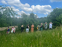 Das Bild zeigt Gruppe bei einer Kräuterführung - Bild vergrößert  sich bei Mausklick